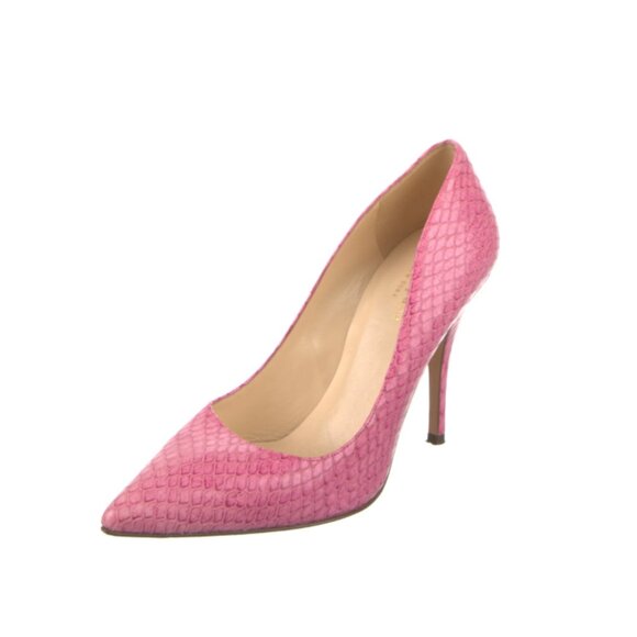 Pointed Toe Kate Spade New York Pink Embossed Leather Snake Pumps - Picture 4 of 5